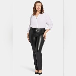 NYDJ Faux Leather Marilyn Straight Pants, Black - Size 20W